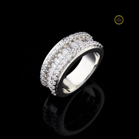 Baguette and Round Lab Grown Diamond Wide Anniversary Band Ring