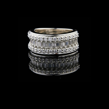 2.20 CT Luxurious Wide Band Ring with Triple Row Round and Baguette Lab Created Diamond Design in High-Polish White Gold
