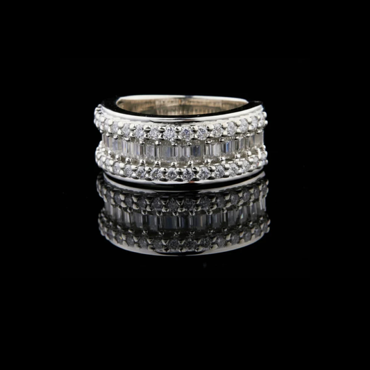 Baguette and Round Lab Grown Diamond Wide Anniversary Band Ring