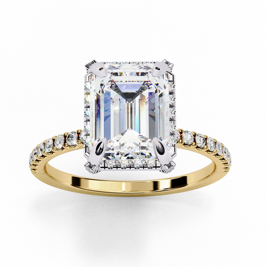 Emerald Cut Moissanite Diamond Solitaire Pave Engagement Rings