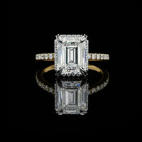 Emerald Cut Lab Grown Diamond Solitaire Pave Engagement Rings