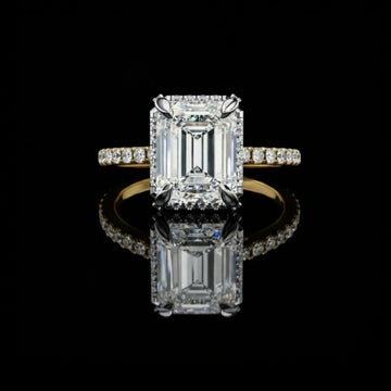 Emerald Cut Lab Grown Diamond Solitaire Pave Engagement Rings