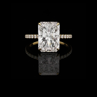 Elongated Radiant Cut Moissanite Hidden Halo Ring with Pavé Diamond Band