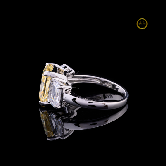 Fancy Vivid Yellow Radiant Lab Diamond Three Stone Engagement Ring