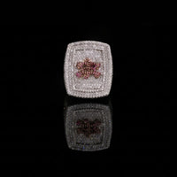 2.70 TCW Exquisite Round Lab Diamond Statement Ring Featuring Pave Diamonds & Vibrant Pink Floral as a Centerpiece