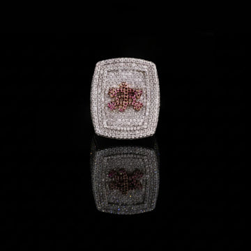 Pave Moissanite Diamond Statement Pinky Ring Pink Floral Cluster