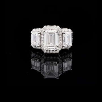 3.00 CT Classic Handcrafted Gold Emerald Cut Lab Grown Diamond Three Stone Ring
