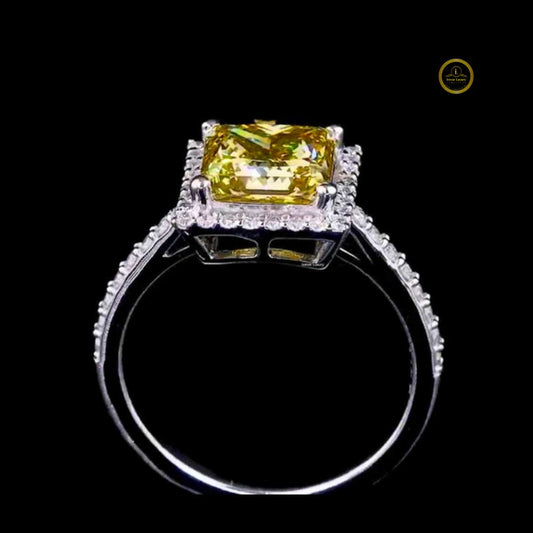 Halo Princess Cut Lab Diamond Ring With Triple Diamond Row