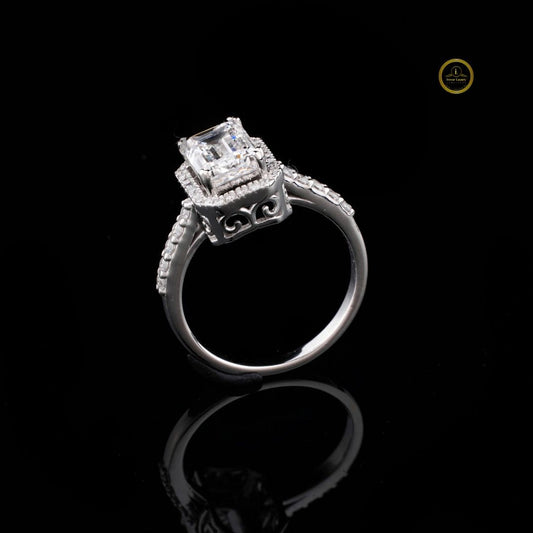 Emerald Cut Halo Lab Grown Diamond Ring