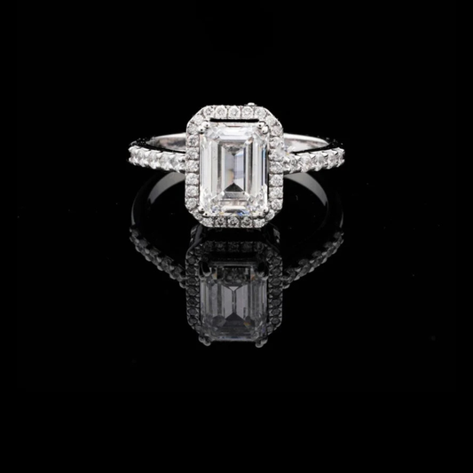 Emerald Cut Halo Lab Grown Diamond Ring