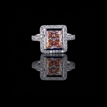 Champagne Princess Moissanite Halo Pave Band Ring
