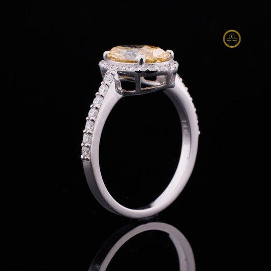 3.00 CT Radiant Fancy Vivid Yellow Oval Cut Lab Created Diamond Custom Ring with Pave Band for Her