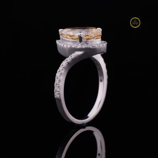 3.02 CT Luxurious Fancy Vivid Yellow Pear Cut Moissanite Diamond Ring in Silver By Ivevar