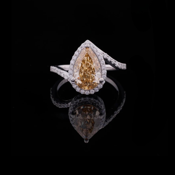 3.02 CT Luxurious Fancy Vivid Yellow Pear Cut Lab Grown Diamond Ring in Silver By Ivevar