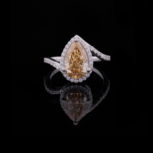 Yellow Pear Halo Lab Grown Diamond Split Shank Ring