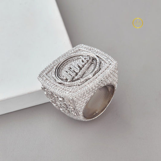 Iced Out Monogram Signet Pave Moissanite Diamond Statement Ring Custom Moissanite Ring