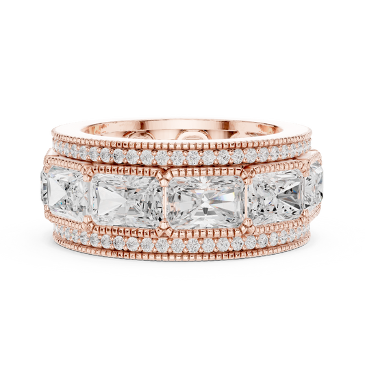Radiant Cut Lab Grown Diamond Wide Pave Border Band Ring