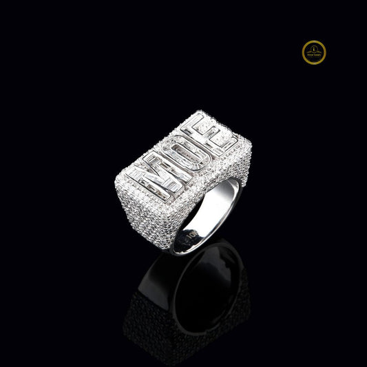 Custom MOE Initial Iced Out Pave Moissanite Diamond Statement Ring Personalized Hip Hop Ring