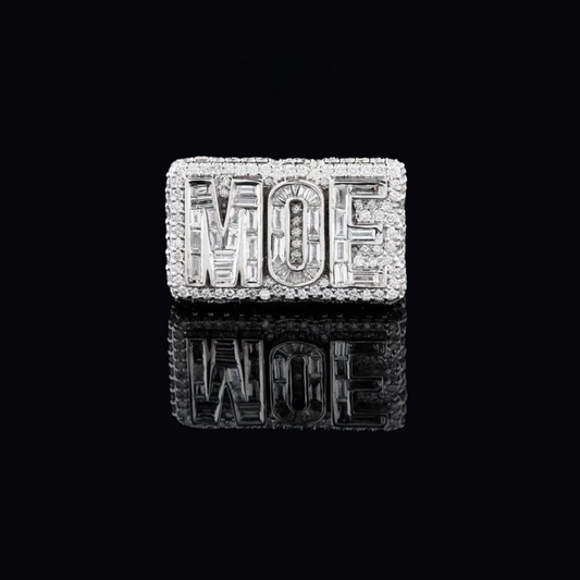 Custom MOE Initial Iced Out Pave Moissanite Diamond Statement Ring Personalized Hip Hop Ring