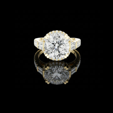 4.29 TCW Bold Round Cut Solitaire with Tapered Baguette Side Moissanite Diamond Luxury Sparkles