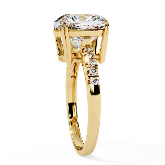 Cushion Cut Moissanite Diamond Solitaire Engagement Ring with Pave Diamond Band