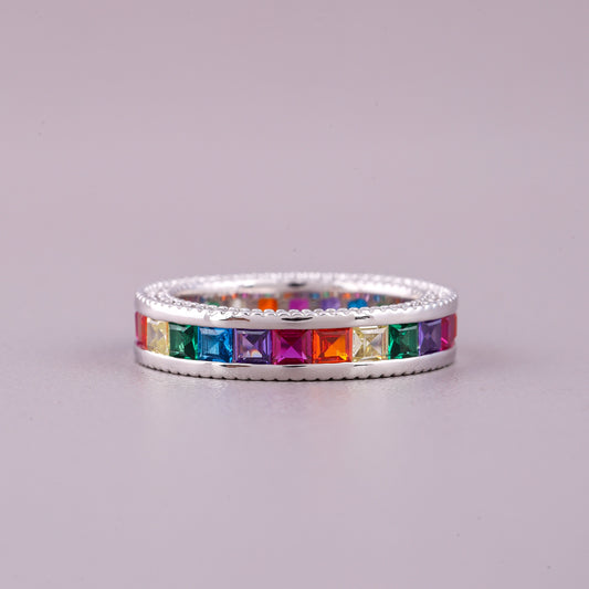 Rainbow Princess Sapphire Eternity Band Milgrain Edge Natural Sapphire Ring - view 2