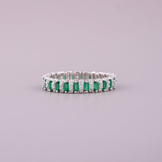 Green & White Natural Sapphire Diamond Ring