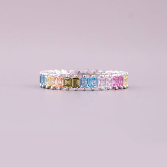 Multi Natural Sapphire Diamond Eternity Ring Stunning Colorful Wedding Band