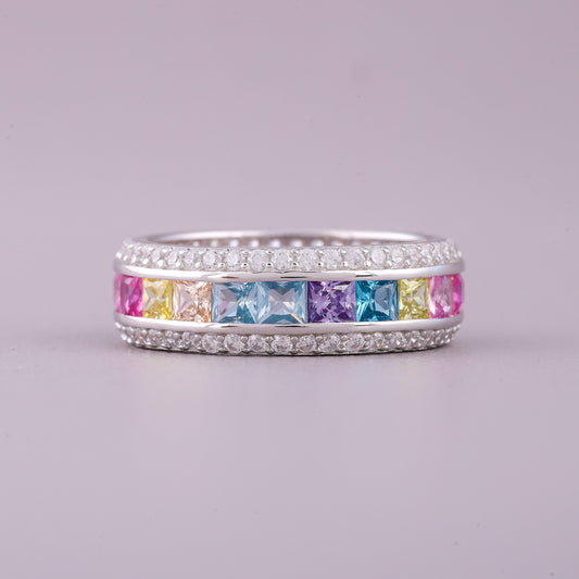 Royal-Inspired Princess Natural Sapphire Ring Diamond Band - view 2