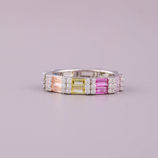 Wedding Band with Natural Sapphire Cluster Diamond Surround By Ivevar