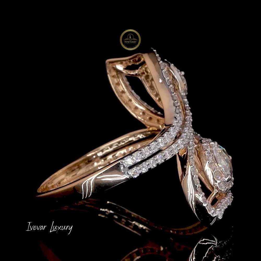 Elegant 14K Gold Bypass Ring with Natural Rose Cut Diamonds - view 2