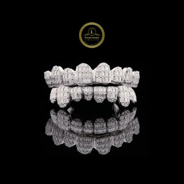 Multi Row Diamond Grillz Covered in Baguette and Round Moissanite
