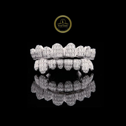 Multi Row Diamond Grillz Covered in Baguette and Round Moissanite