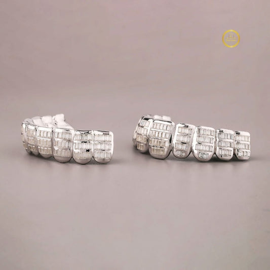 Iced Out Mouth Jewelry Teeth Caps Encrusted with Step Cut Lab Grown Diamonds