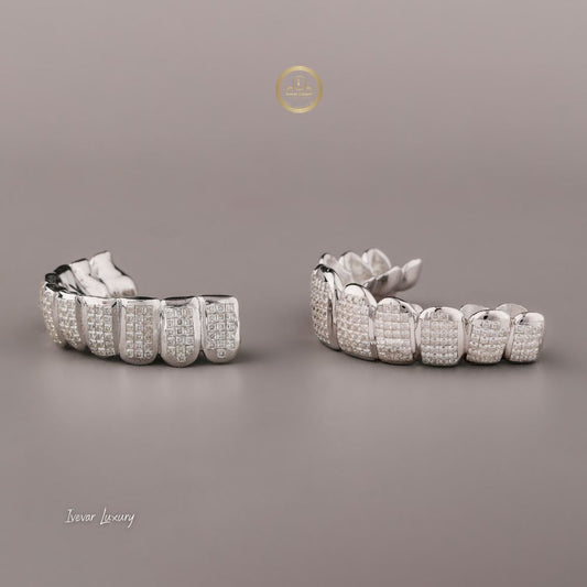 Hip Hop Culture Inspired Teeth Grills Set with Chevron Pave Moissanite