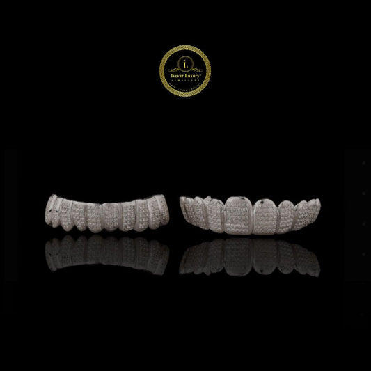 Hip Hop Culture Inspired Teeth Grills Set with Chevron Pave Moissanite