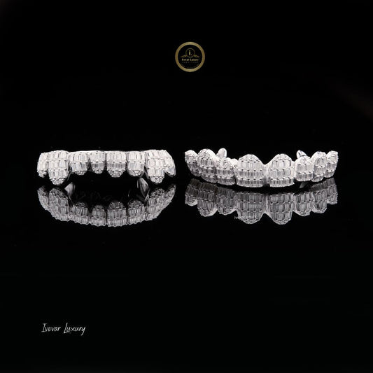 Multi Row Diamond Grillz Covered in Baguette and Round Moissanite