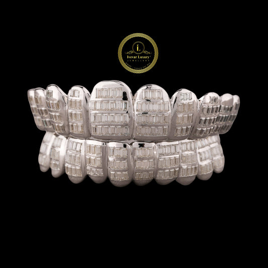 Iced Out Mouth Jewelry Teeth Caps Encrusted with Step Cut Moissanite
