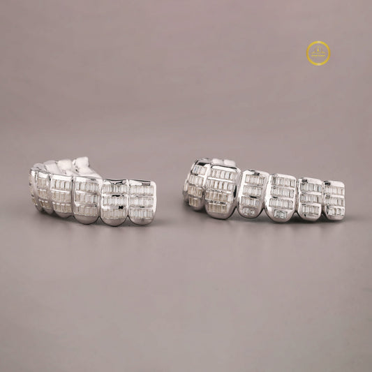 Iced Out Mouth Jewelry Teeth Caps Encrusted with Step Cut Moissanite