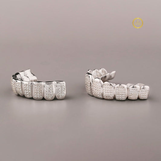 Hip Hop Culture Inspired Teeth Grills Set with Chevron Pave Lab Grown Diamonds