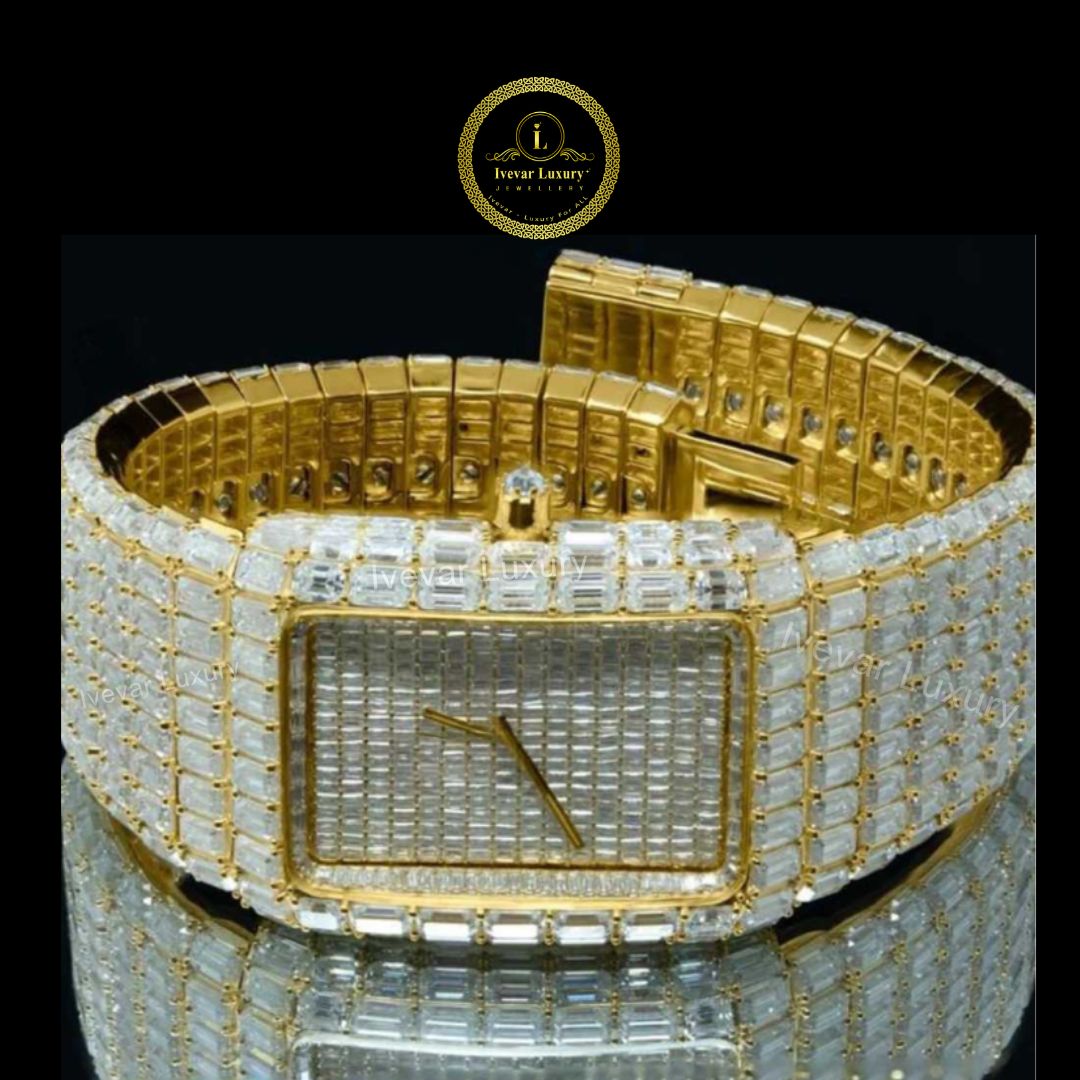 Full Iced Baguette Cut Lab Grown Diamond Watch Where Golden Luxury Meets Timeless Precision - view 2