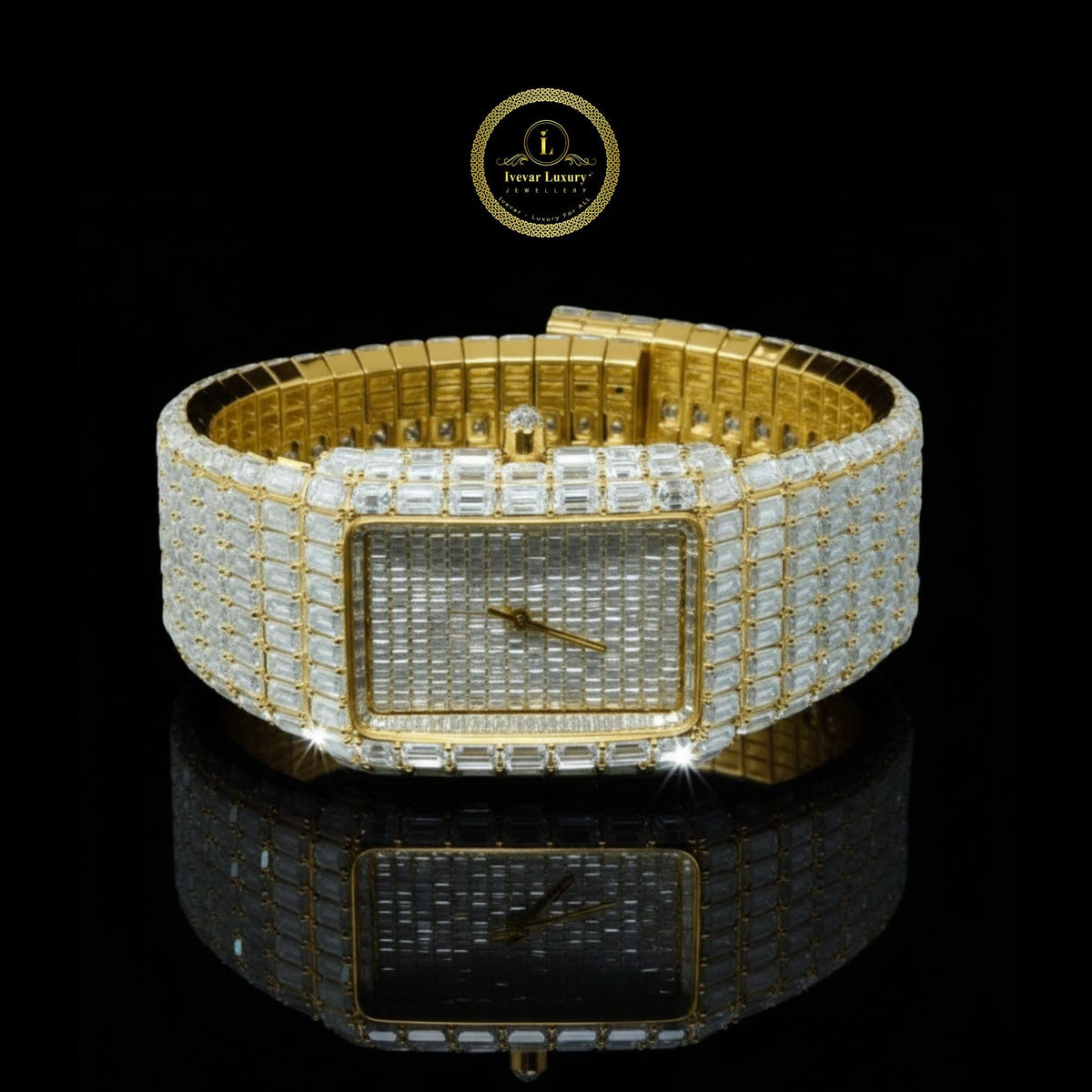 Full Iced Baguette Cut Lab Grown Diamond Watch Where Golden Luxury Meets Timeless Precision