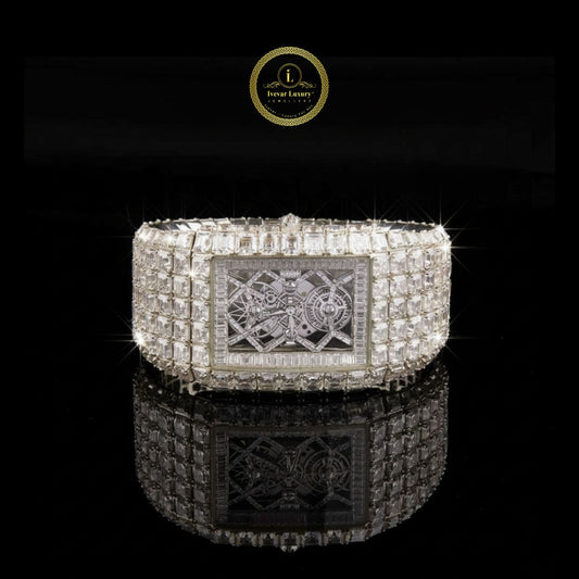 Imperial Precision Lab-Grown Diamond Watch Fully Iced-Out Timepiece with Baguette and Princess Cut Stones for Unmatched Brilliance