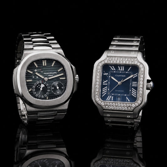 Ivevar Moissanite Diamond Prestige Collection Blue Dial Diamond Bezel And Luxury Steel Timepiece Set