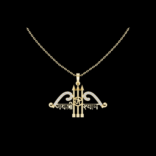 0.48 TCW Fantastic Jai Shree Shyam Round Lab Grown Diamond Trishul Om Religious Pendant Fine Jewelry