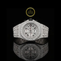Full Iced Out Diamond Chronograph Watch with Racing Numeral Dial & Diamond Bezel