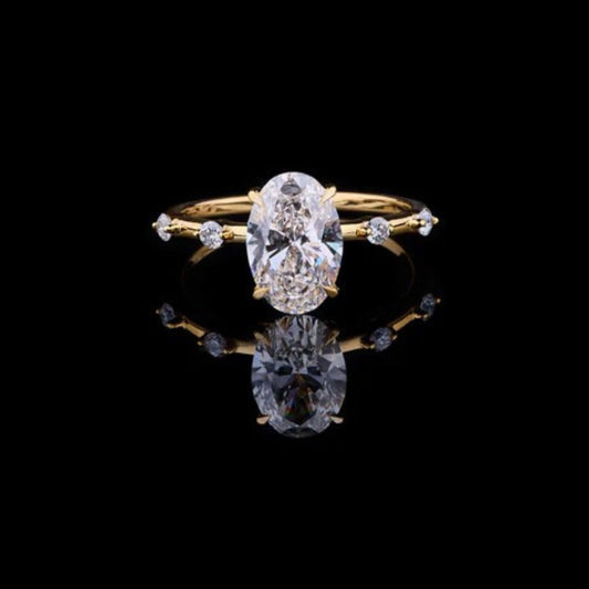 2.00 CT Brilliance Golden Oval Cut Sparkle Moissanite Diamond Ring with Side Accents