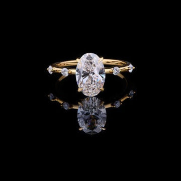 2.00 CT Brilliance Golden Oval Cut Sparkle Lab Grown Diamond Ring with Side Accents