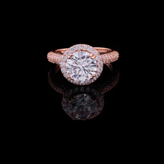 1.33 CT Sparkling Round Cut Moissanite Diamond Halo Engagement Ring with Triple Row Pave Band