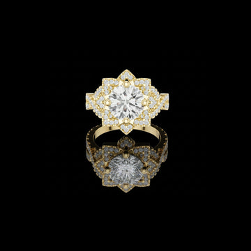 Round Floral Halo Lab Grown Diamond Split Shank Engagement Ring